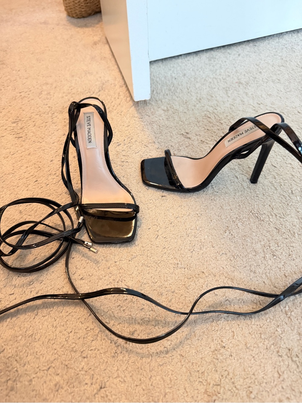 Steve Madden Black Patent Lace-Up Square Toe Stiletto Heels